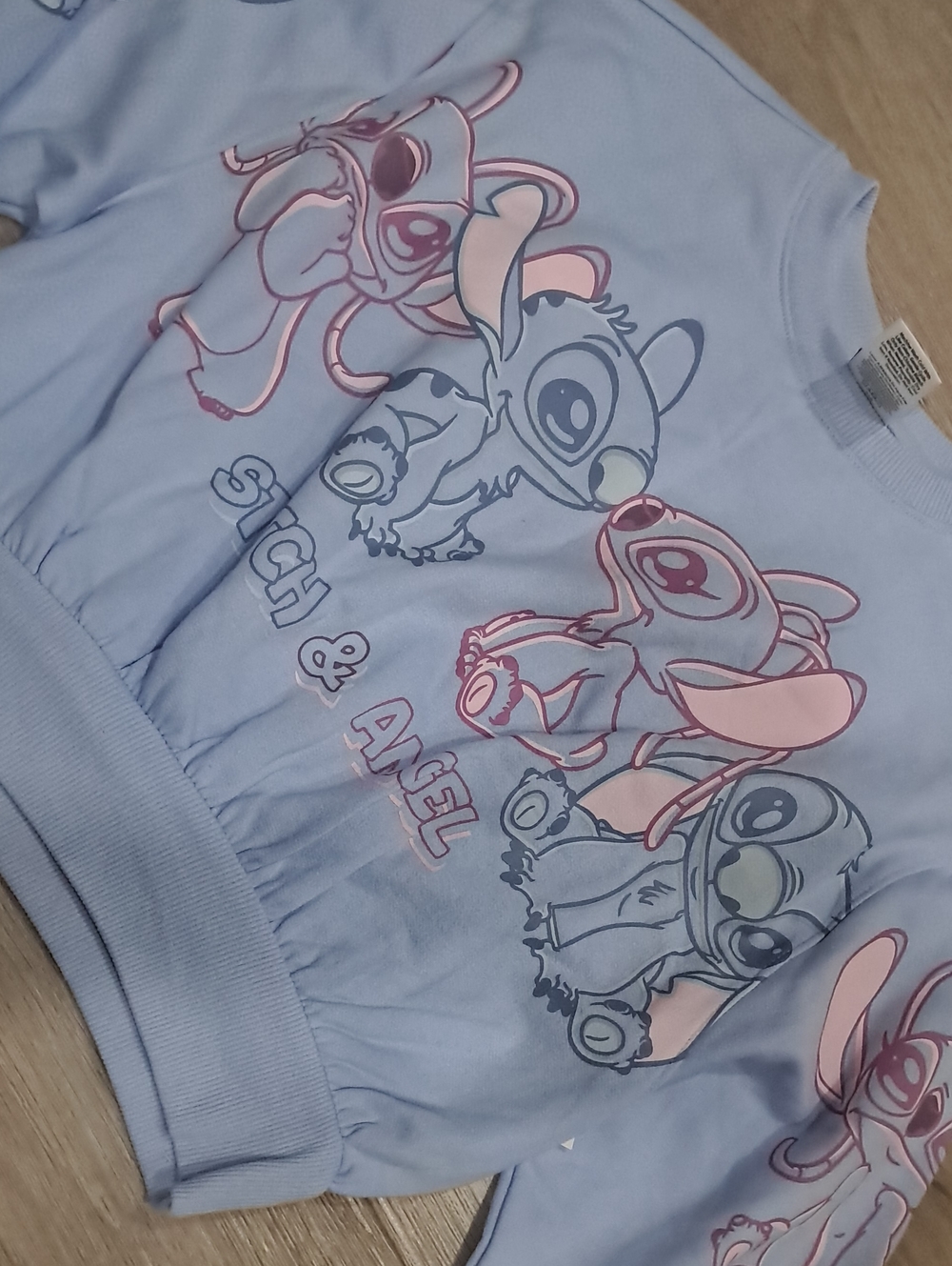 Disney Light Blue Kids Sweatshirt with Pink Stitch & Angel Graphics